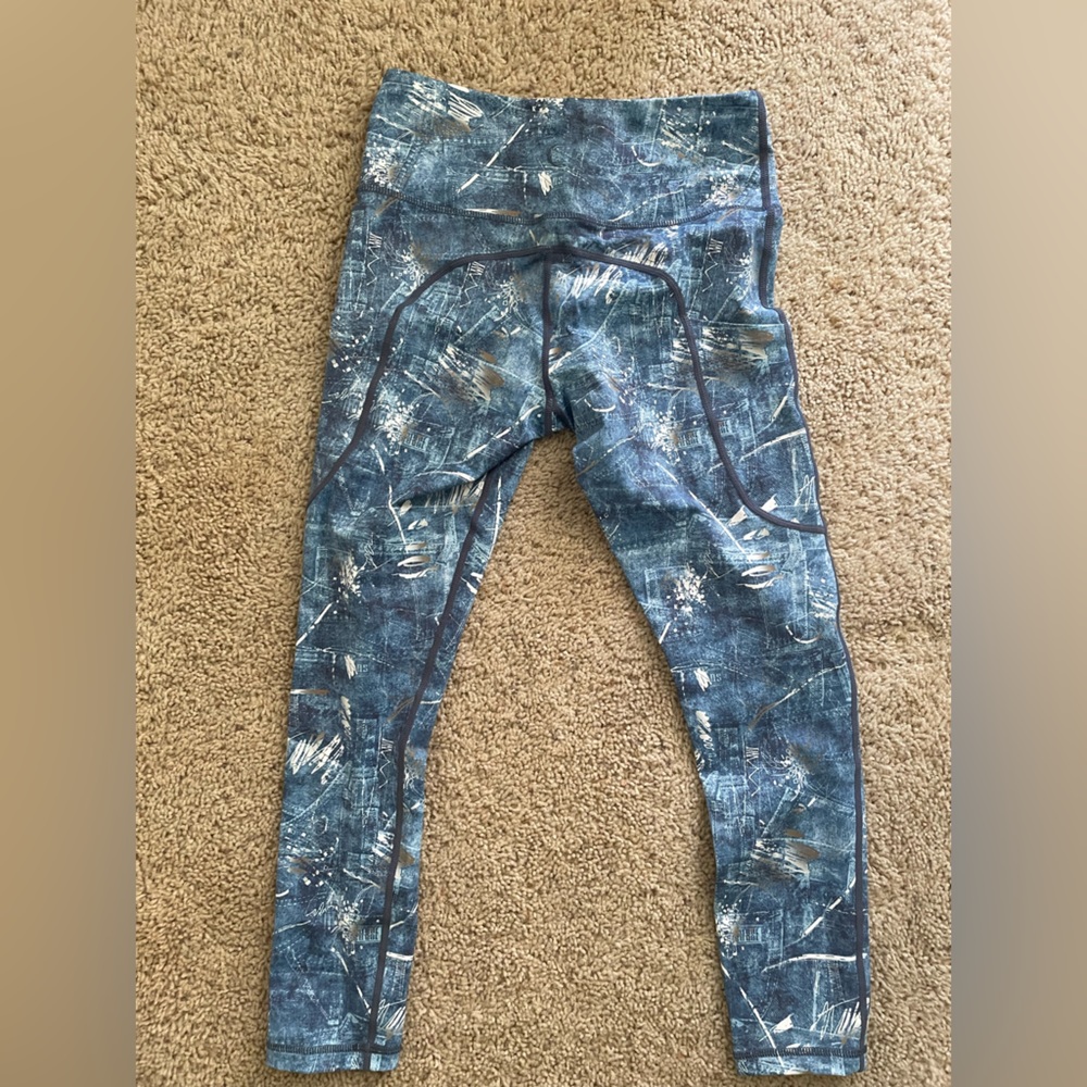 Zyia Leggings Blue Gold Denim Artist Pocket Light N Tight High Rise
